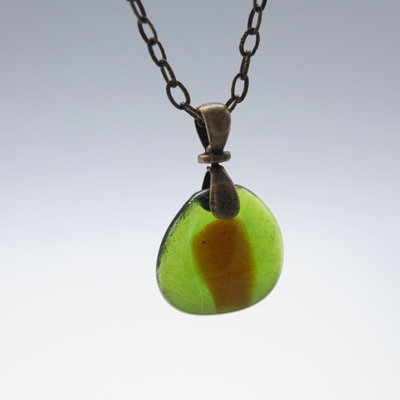 Hand Crafted Jewelry - Recycled Wine and Beer Bottle Glass Necklace Upcycled Unique Alcohol Seaglass